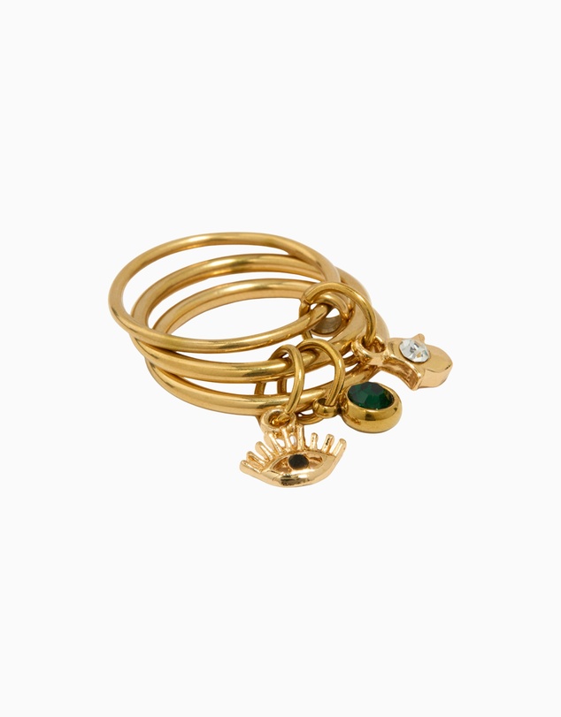 Lovisa - Waterproof Gold Plated Stainless Steel Evil Eye Charm Stacked Ring