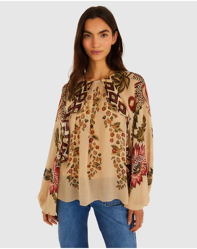 Farm Rio - Ligia Floral Cascade Long Sleeve Blouse