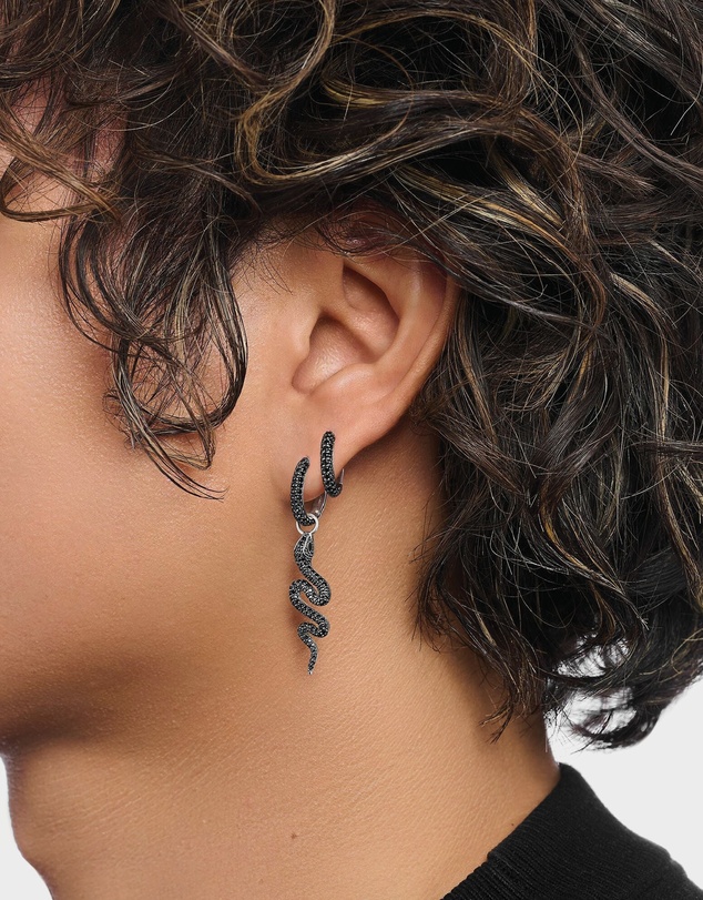THOMAS SABO - Single Snake hoop earring with black zirconia