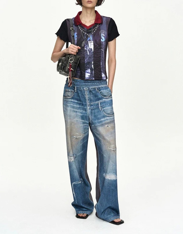 Andersson Bell - Denim & Cargo Trompe L'oeil Mesh Pants - Unisex