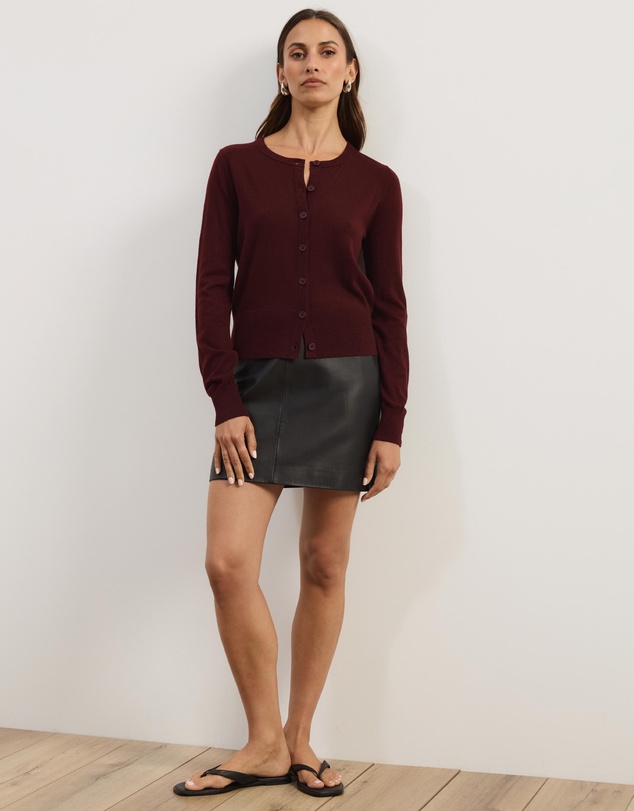 Atmos&Here - Elina Crewneck Knit Cardigan With Rib Hem