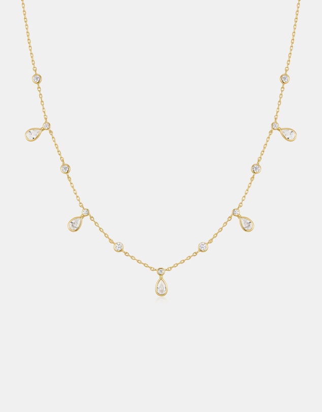 Ania Haie - Gold Bezel Round & Teardrop Drop Station Necklace