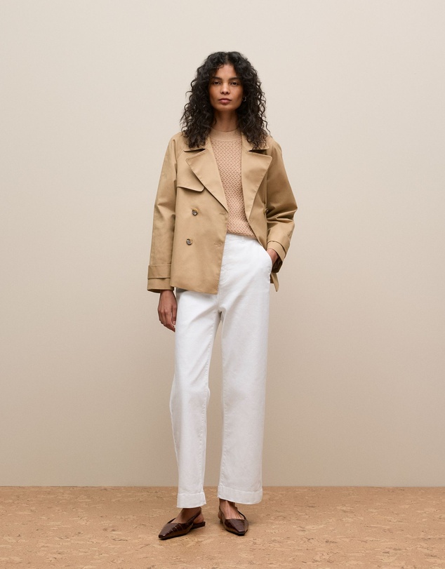 Trenery - Cotton Cashmere Cable Mock Neck Knit in Camel