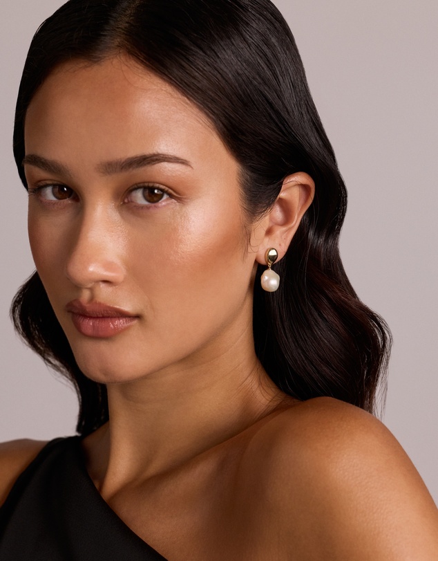 Michael Hill - Baroque Cultured Freshwater Pearl Drop Dome Earrings in 10kt Yellow Gold