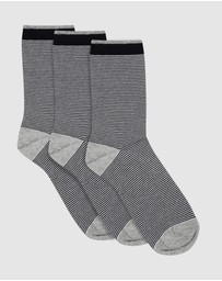 Levante - 3 Pack Lina Fine Stripe Crew Sock