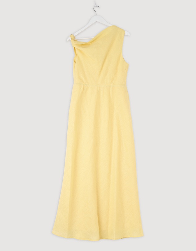 Revibe - Repaired AERE Fia Linen Draped Off Shoulder Maxi Dress - AU 14