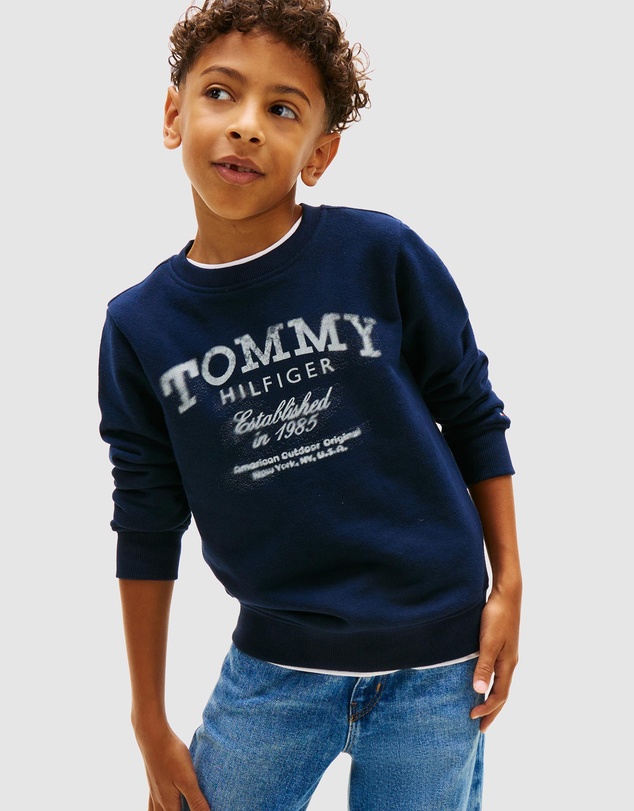 Tommy Hilfiger - Faded Logo Print Crew Neck Sweatshirt - Kids