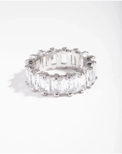 Lovisa - Rhodium Cubic Zirconia Rectangular Band Ring