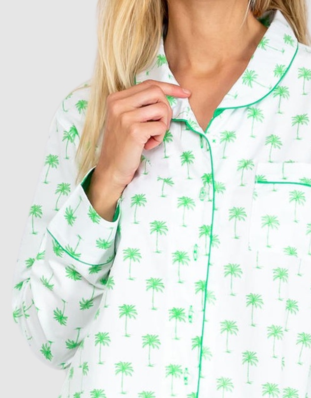 Sant And Abel - Women's Green Palm Tree Long Sleeve Pajama Set