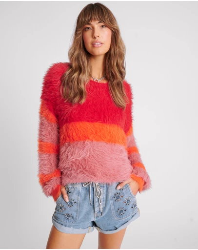 ONE TEASPOON - Fluffy Colour Block Sweater