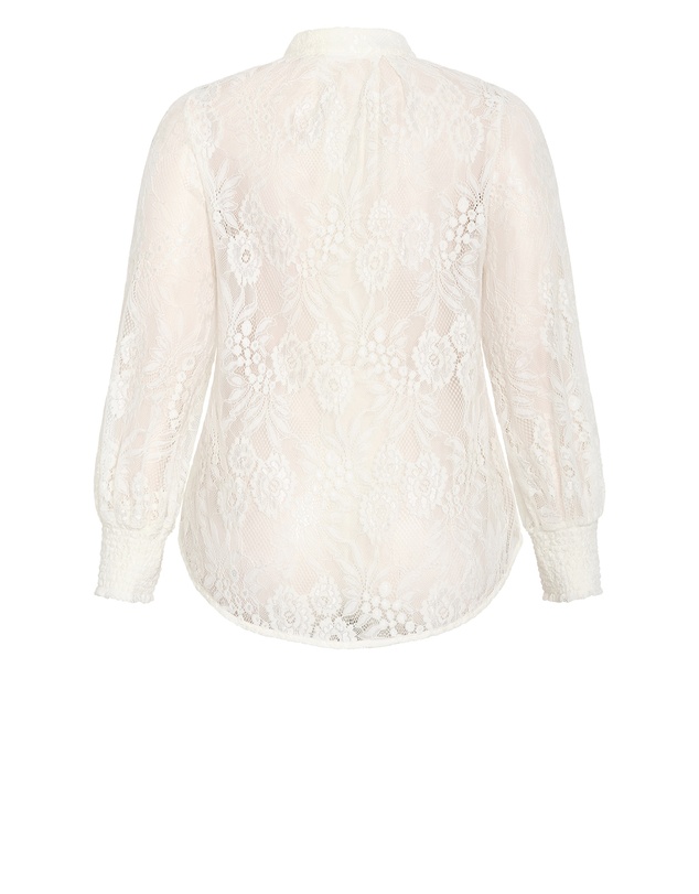 City Chic - Plus size Liv Sheer Lace Long Sleeve Blouse - ivory