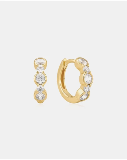 Ania Haie - Gold Alternating Half-Bezel Huggie Hoop Earrings