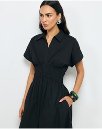 AERE - Carmine Shirred Waist Shirt Dress