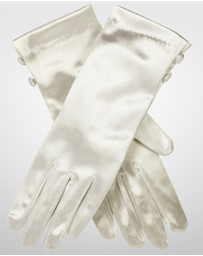 DENTS - Satin Wrist Length Gloves with Button Trim