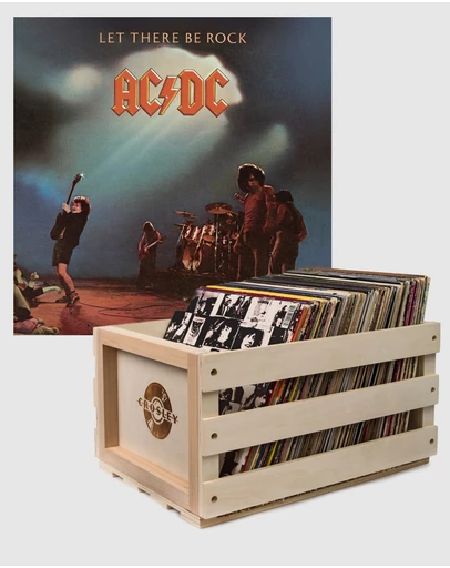 Sony Music - Crosley Record Storage Crate AC/DC Let there Be Rock Vinyl Album Bundle