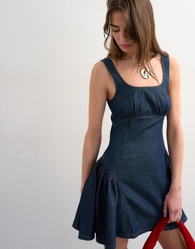 TOPSHOP - Eva Denim Peplum Hem Mini Dress