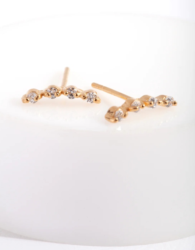 Lovisa - Gold Plated Sterling Silver 4 Diamante Crawler Earrings