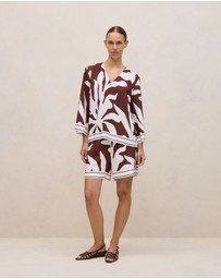 Trenery - Wakame Border Stripe Relaxed Short in Espresso