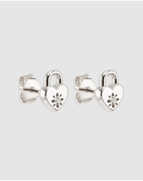 By Charlotte - Crystal Lotus Heart Padlock Stud Earrings
