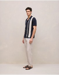 Trenery - Linen Cotton Stripe Intarsia Knit Shirt in Navy