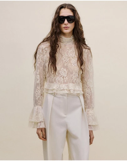 M.N.G - Ruffled Embroidered Blouse