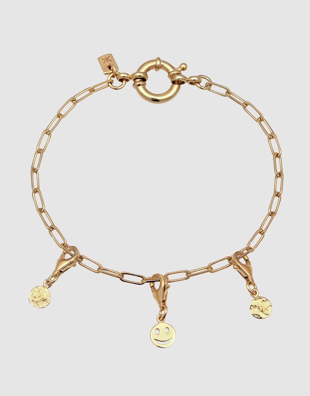 Kuzzoi - ICONIC EXCLUSIVE - Long Link Chain Bracelet with Smiling Charm in Gold-Plated 925 Sterling Silver