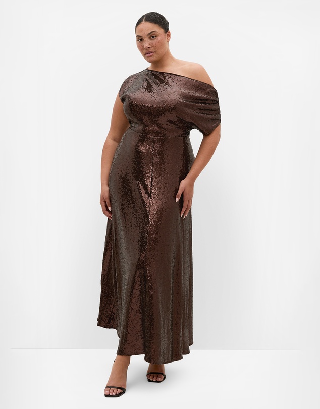 City Chic - Plus size Sequin Off Shoulder Maxi Dress - chocolate
