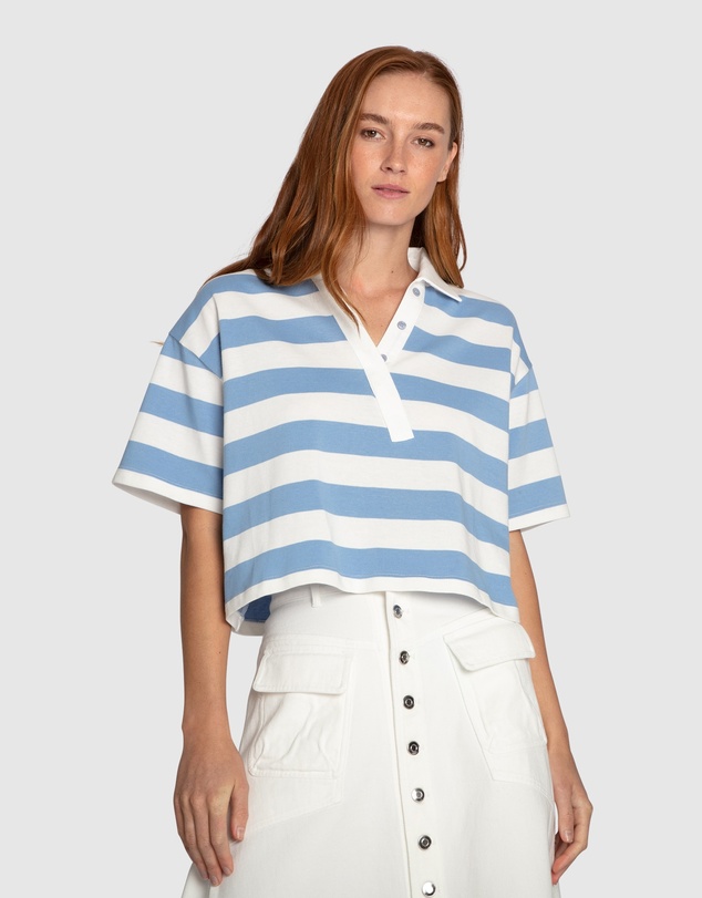 Belle & Bloom - School Boy V-Neck Cropped Polo Top