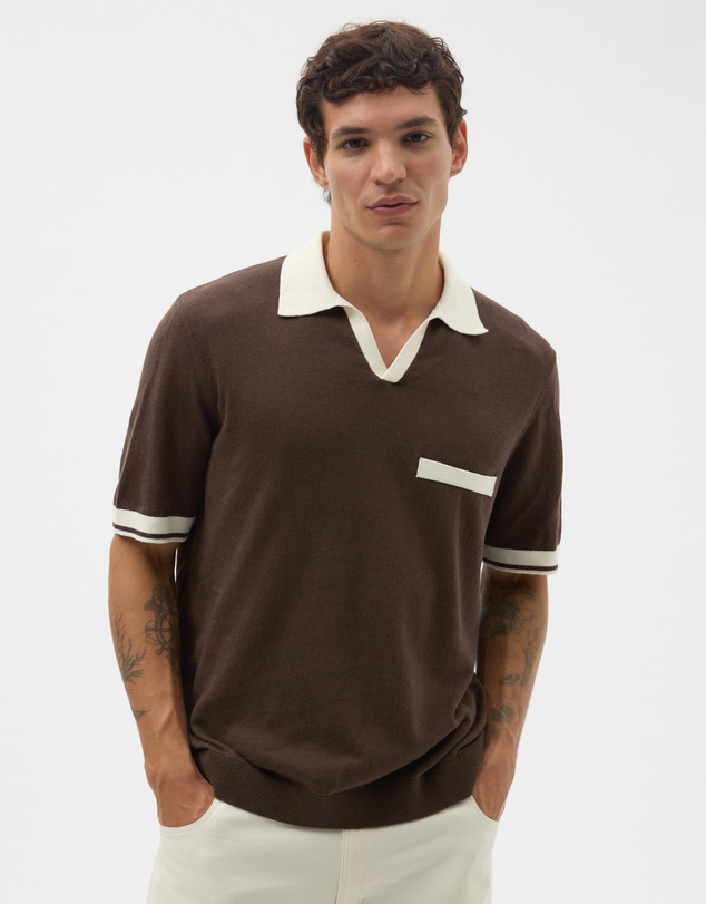 AERE - Contrast Linen Blend Polo