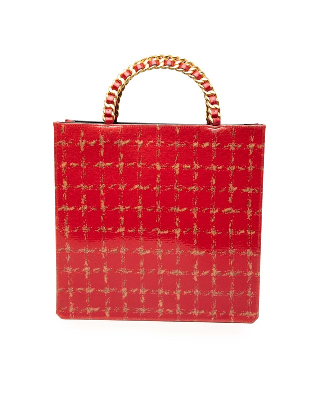 Pre-Loved by Azura Reborn - Pre-Loved Chocolate Bar Patent Tweed Print Tote