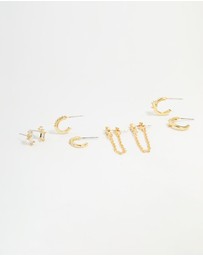 Lovisa - Gold Plated Cubic Zirconia Stud & Chain Earrings 4-Pack