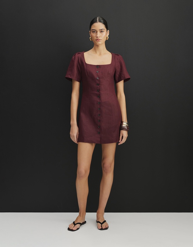 AERE - Audrey Linen Bodice Detail Mini Dress