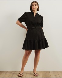 Atmos&Here Curvy - Bailey Button Front Linen Blend Mini Dress