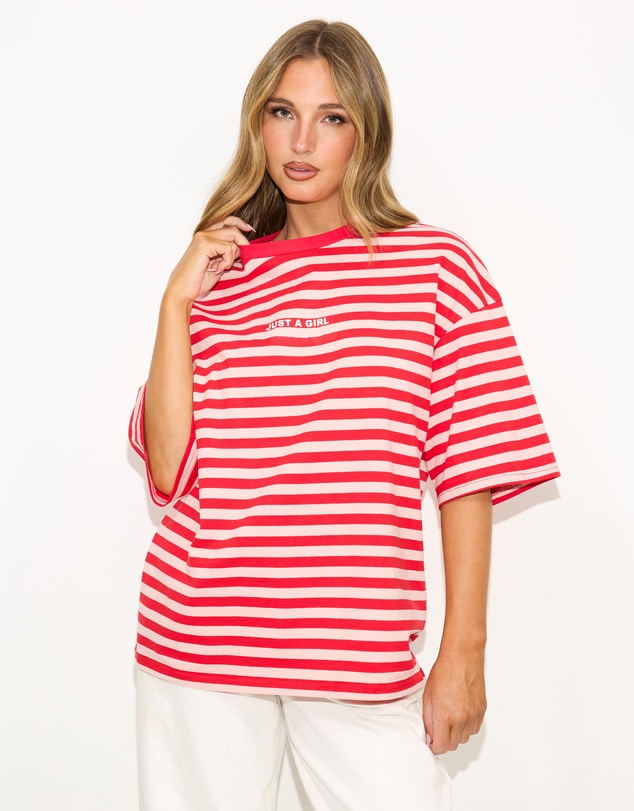 Dazie - Nostalgia Stripe Oversized Graphic Boyfriend Tee