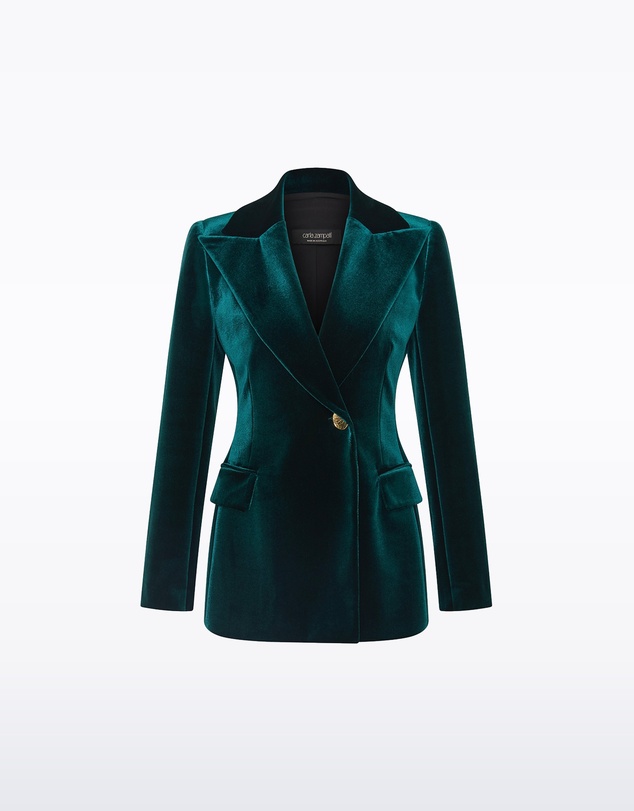 Carla Zampatti - Hunter Green Velvet Longline Jacket