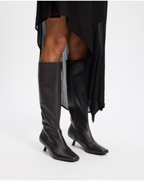 AERE - Maria Leather Knee High Kitten Heel Boots