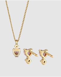 Elli Jewelry - Jewelry Set Heart Pink Zirconia 925 Sterling Silver Gold-plated