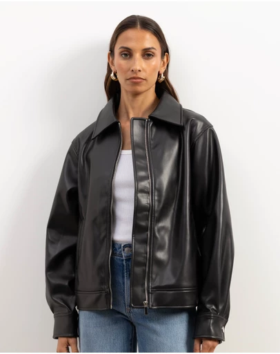 Atmos&Here - Renna Faux Leather Bomber Jacket