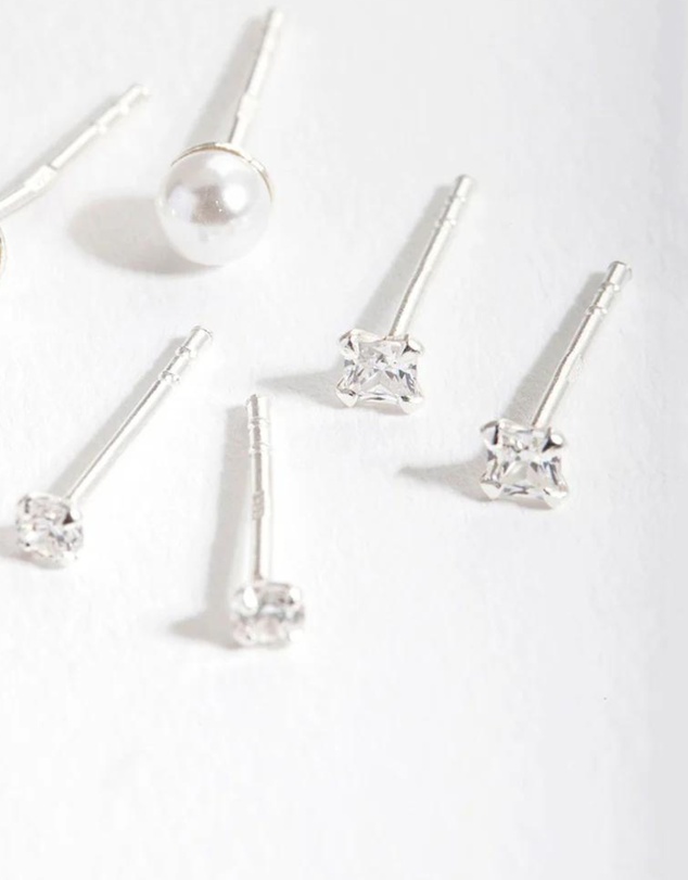 Lovisa - Sterling Silver Cubic Zirconia Pearl Stud Earring Pack