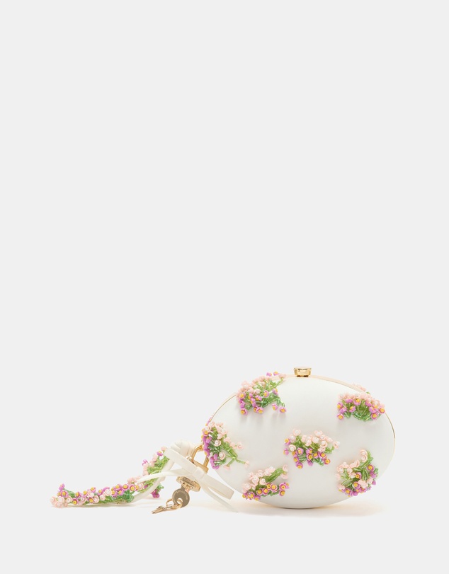Self Portrait - Satin Floral Beaded Oval Clutch