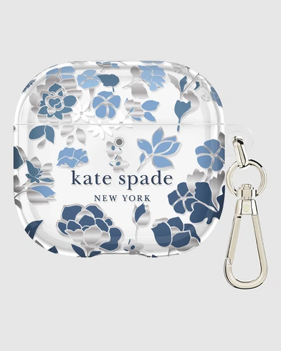 Kate Spade - Kate Spade Flowerbed Blue with Silver Clip Case for AirPod 4