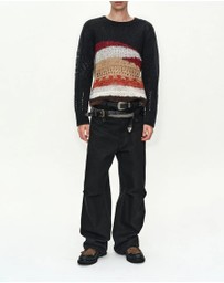 Andersson Bell - Black Hand-Crocheted Crew-Neck Sweater