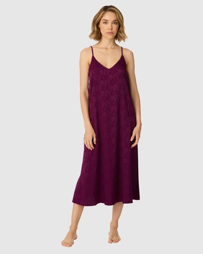 DKNY - Logo Satin Low Back Midi Chemise Nightgown