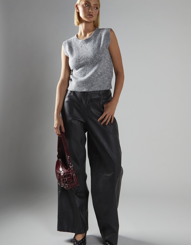 Glamorous - Wide Leg Distressed PU Trousers
