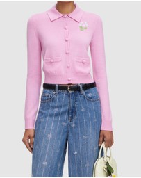 Self Portrait - Flower Embroidered Knit Cardigan