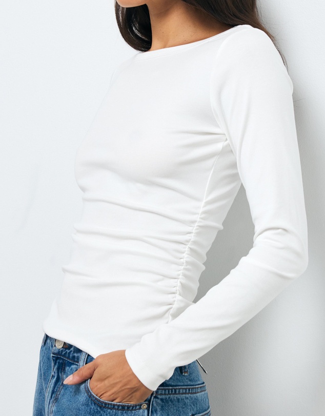 AERE - Boat Neck Gathered Jersey Top