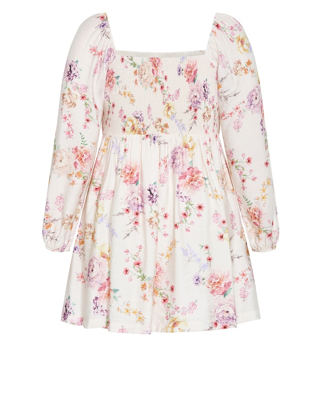 City Chic - Abbie Long Sleeve Floral Print Mini Dress - Ivory