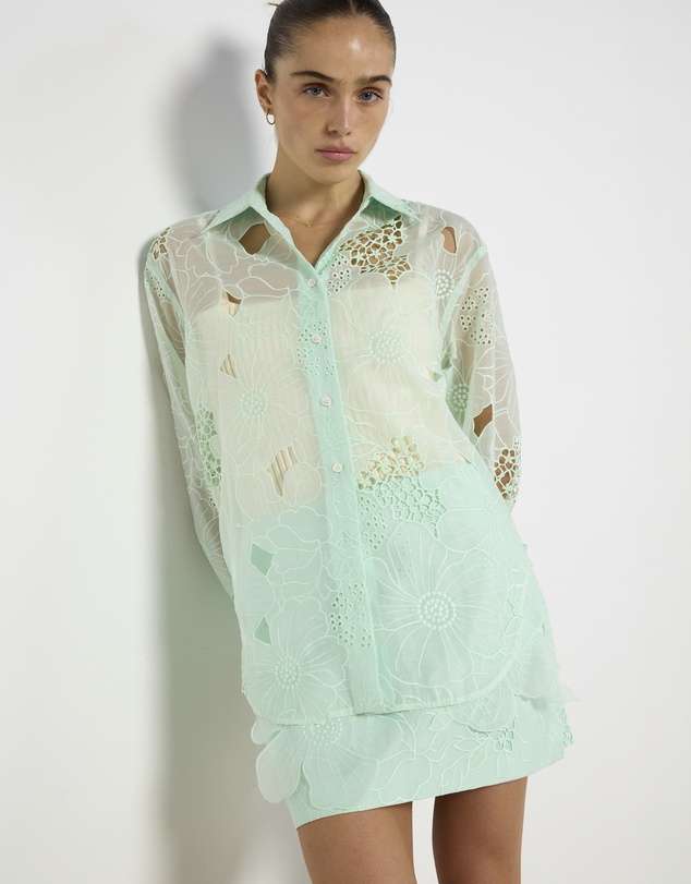 Cirkular - Pre-Loved - Oroton Mint Lace Shirt and Skirt Set