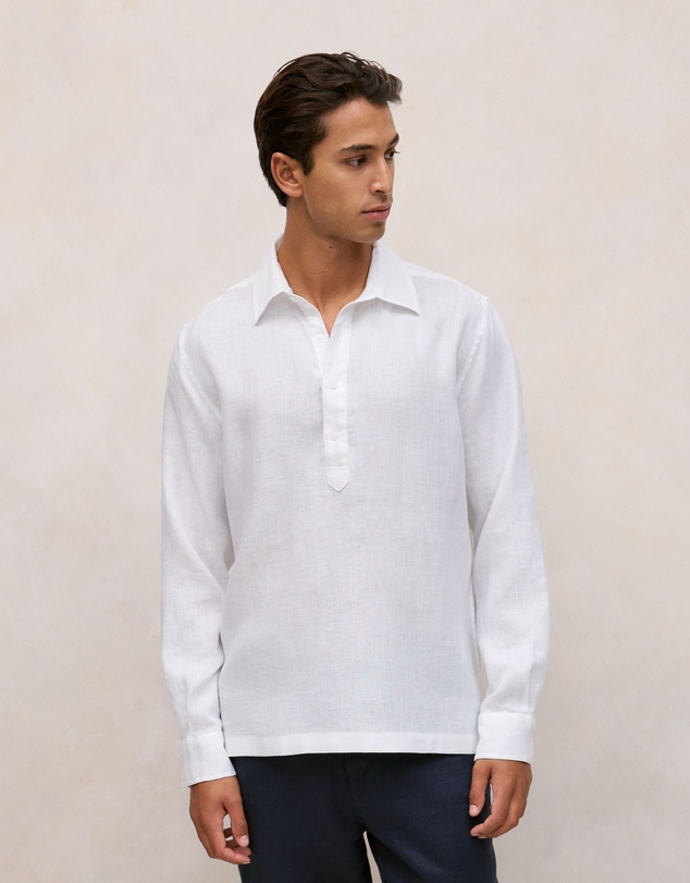 Trenery - Linen Half Placket Shirt in White