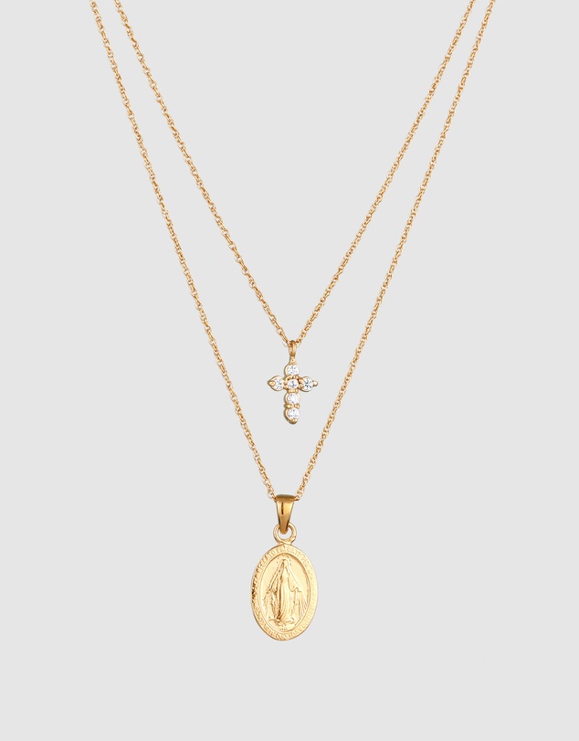 Elli Jewelry - Necklace Layer Crystal Cross 925 Sterling Silver Gold-Plated
